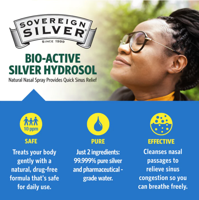 Bio-Active Silver Hydrosol - Natural Nasal Spray, Sinus Relief, 1 fl oz (29 ml), by Sovereign Silver