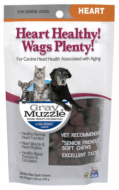 Gray Muzzle Heart Healthy! Wags Plenty! 60 Bite Size Soft Chews