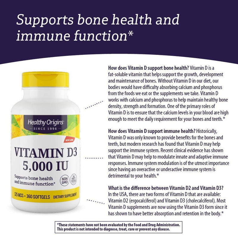 Vitamin D3 5,000 IU 360 Softgels by Healthy Origins best price