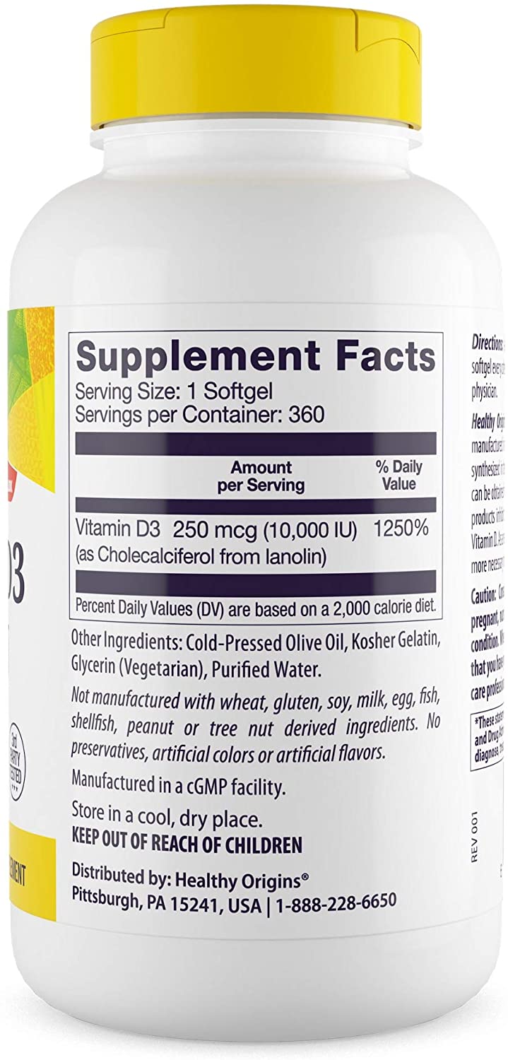 Vitamin D3 10,000 IU 360 Softgels by Healthy Origins best price