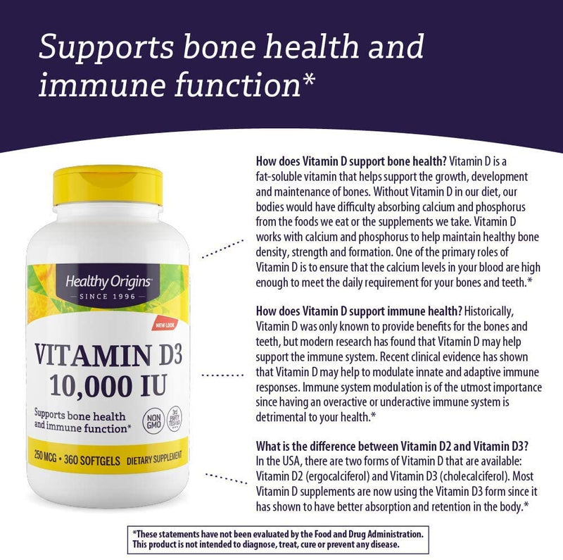 Vitamin D3 10,000 IU 360 Softgels by Healthy Origins best price