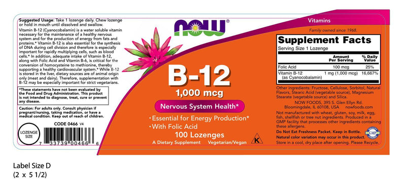 B-12 1,000 mcg 100 Lozenges