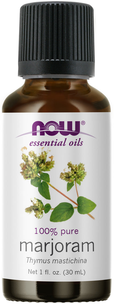 NOW Essential Oils, Marjoram Oil, Normalizing Aromatherapy Scent, Cold Pressed, 100% Pure, Vegan, Child Resistant Cap, 1-Ounce