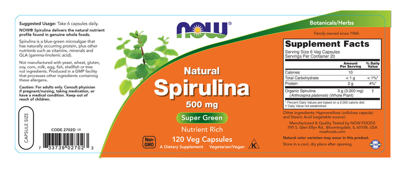 Spirulina 500 mg 120 Veg Capsules | By Now Foods - Best Price