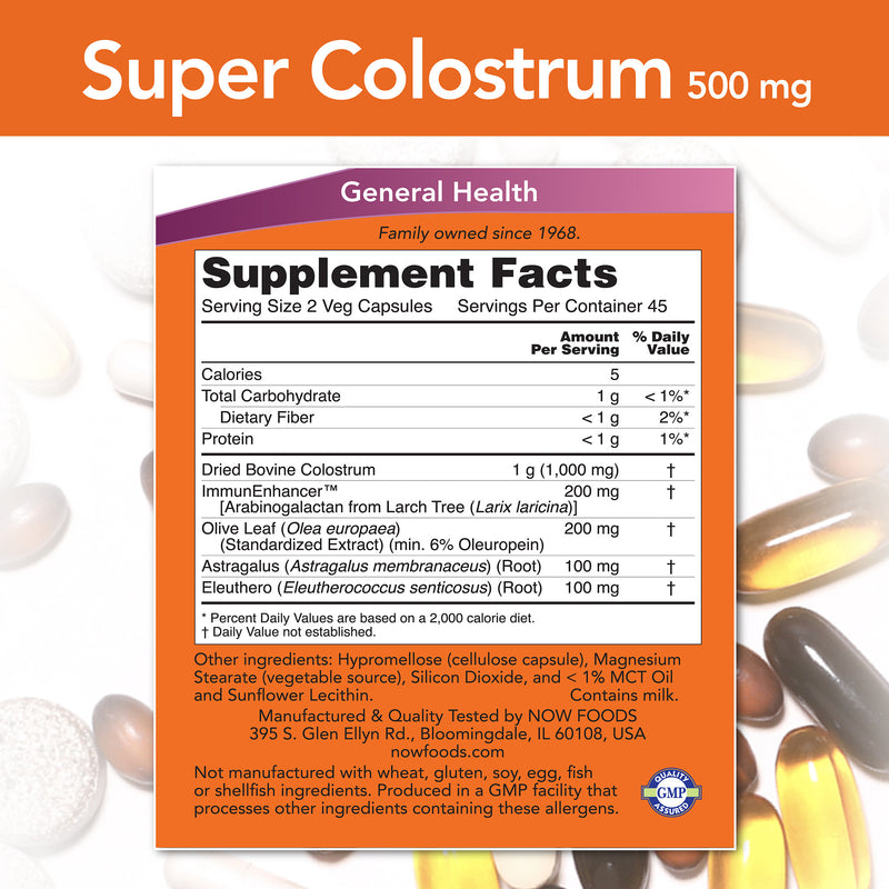 Super Colostrum 500 mg 90 Veg Capsules | By Now Foods - Best Price