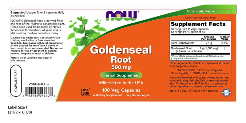 Goldenseal Root 500 mg 100 Capsules | By Now Foods - Best Price